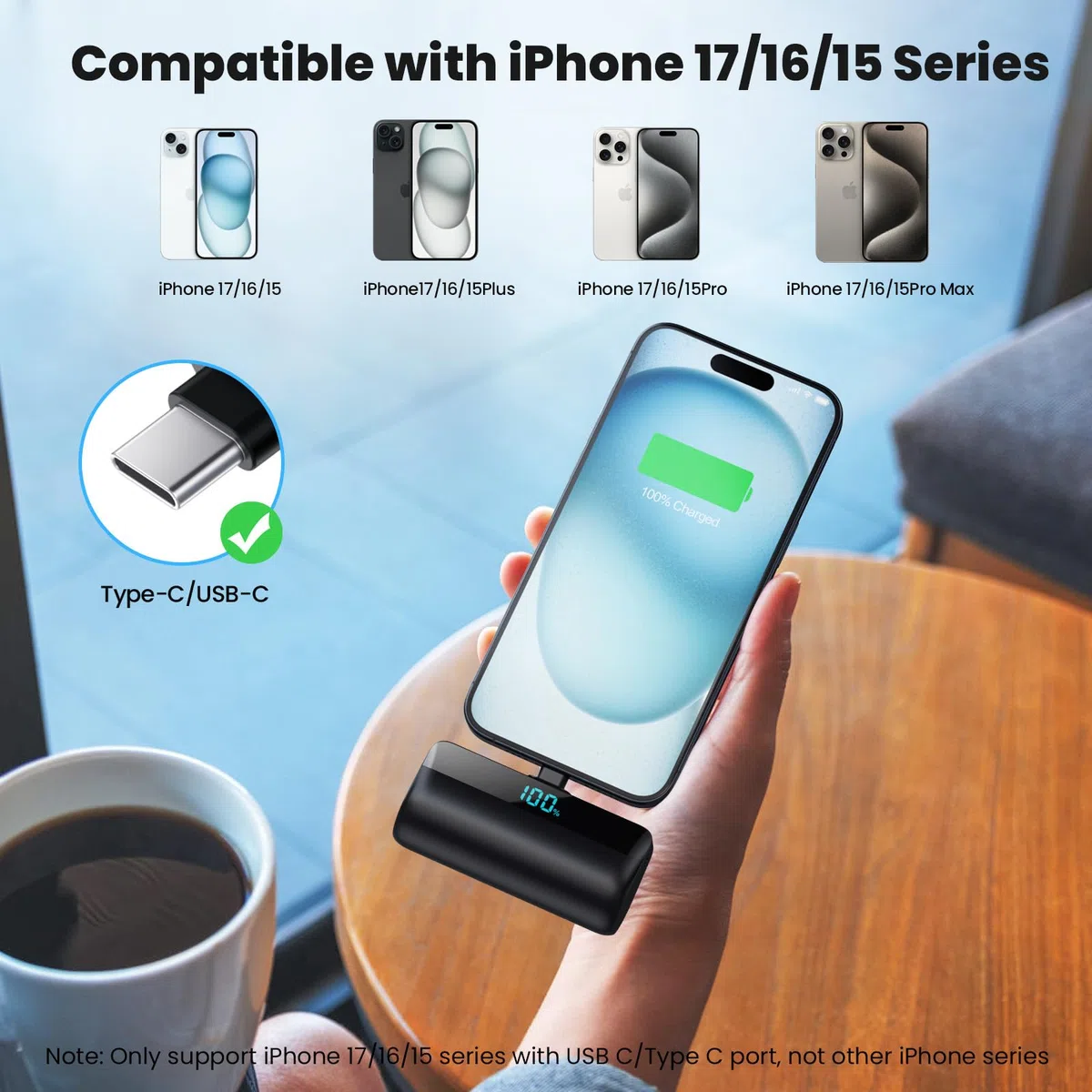 Feob Mini Power Bank 5200mAh für iPhone 17/16 Serie, PD 3A Schnellladung Powerbank USB C Externer Akku mit LCD-Display, Kompatibel mit iPhone 17/16/15 Plus Pro Max,Samsung S25/S24,Android Telefone usw