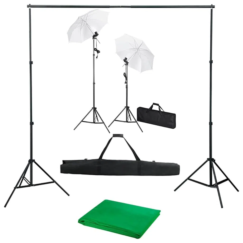 Fotostudio-Set mit Hintergrund 300x300 cm, 2 Tageslichtleuchten 5500K, höhenverstellbare Aluminiumstative, 2 weiße Schirme, Tragetasche, ideal für Porträt