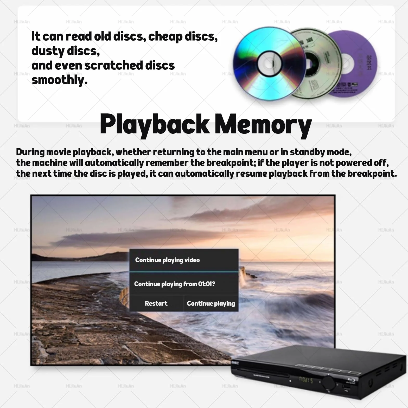 1080P Region Free DVD Player, HDMI Konnektivität, unterstützt DVD, CD & VCD Wiedergabe, inklusive HDMI-Kabel und Fernbedienung, USB-Eingang für Home Entertainment