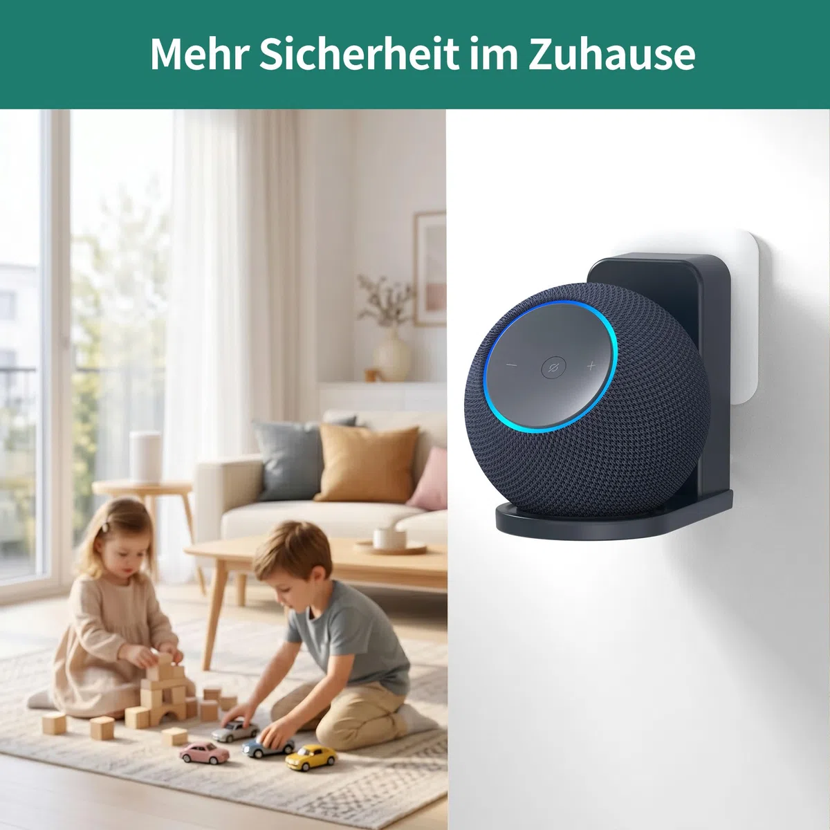 HomeMount Wandhalterung für Dot Max & Nest Mini, Steckdosen-Halter mit Kabelmanagement, Ohne Bohren, Platzsparend, Sicher & Stabil (Graphit)