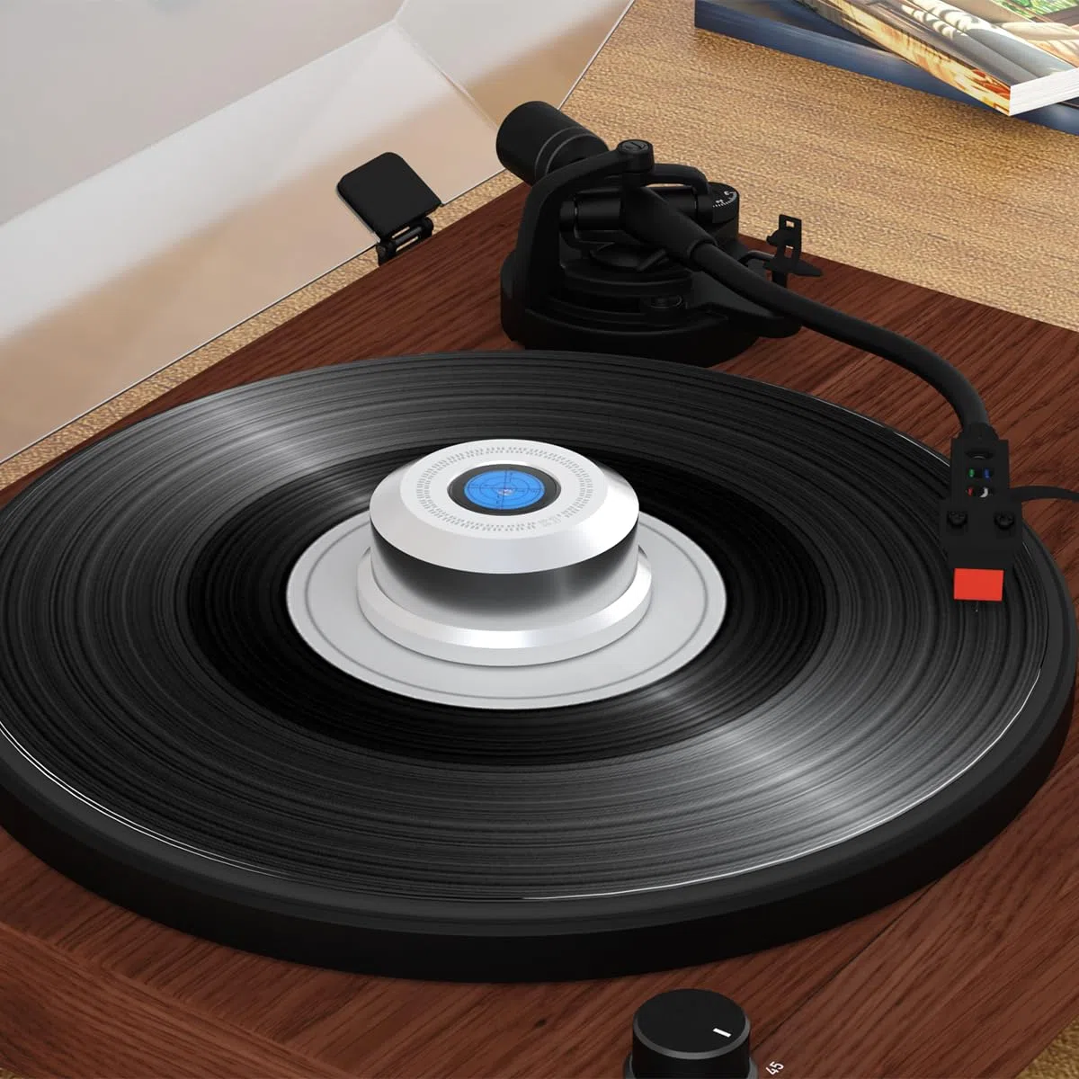Monosaudio HiFi Schallplattengewicht 320g Plattenpuck mit Wasserwaage 60Hz Vinyl-Disc-Stabilisator für Plattenspieler, Silber