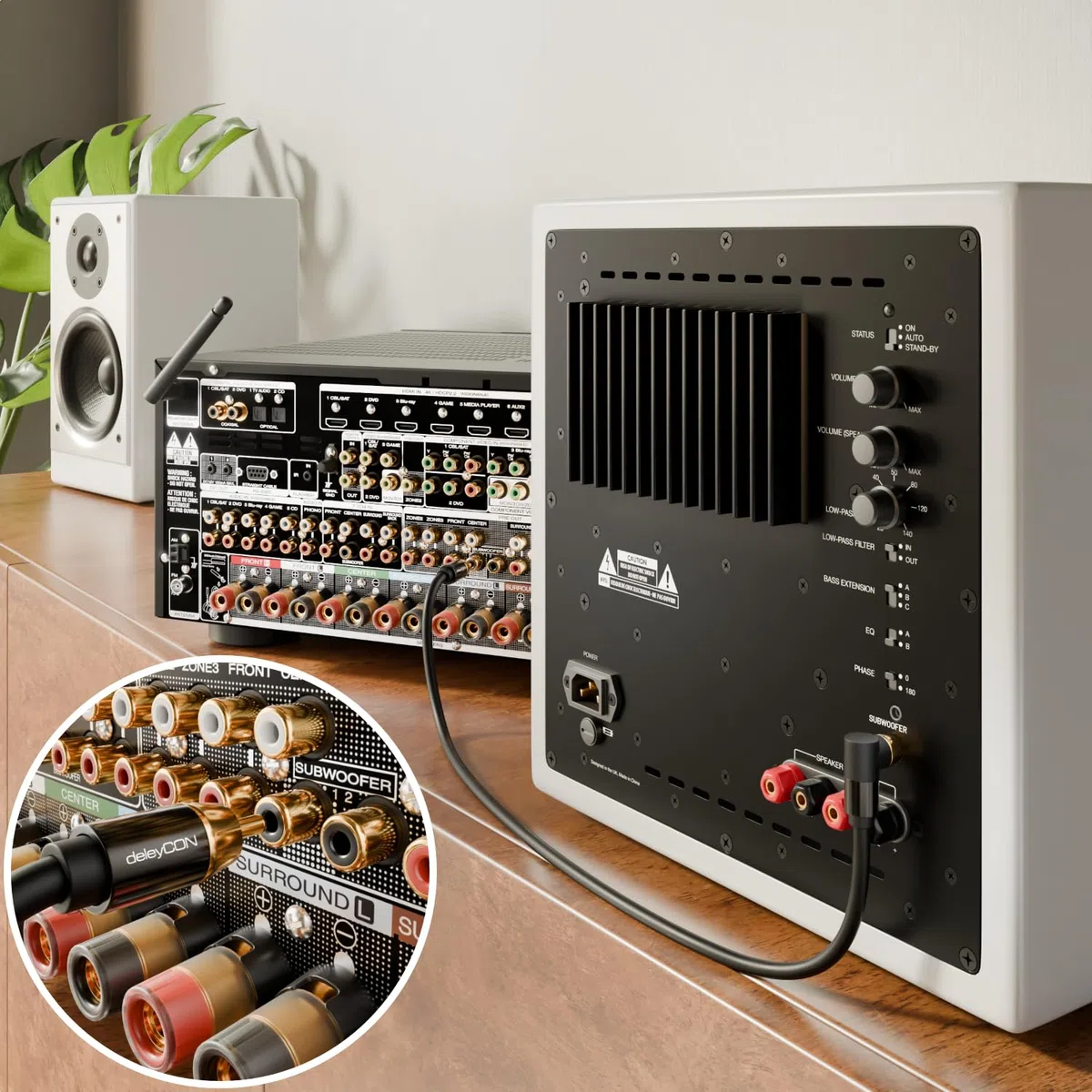 deleyCON 7,5m Subwoofer Kabel - Winkelstecker - Cinch RCA Koaxialkabel - für Subwoofer, AV-Receiver, HiFi-Verstärker, HiFi-Anlagen, Soundbars, Aktive Lautsprecher - Nylon Schwarz
