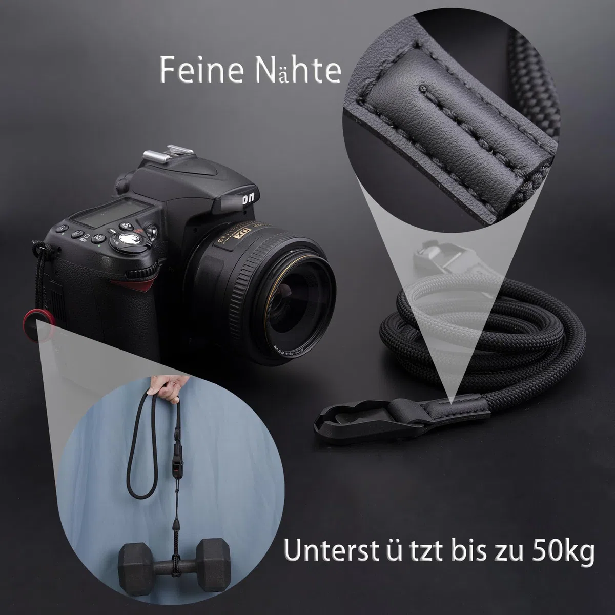 VKO Kameragurt Kamera Schultergurt mit Schnellverschluss-System Tragegurt für SLR DSLR digitale oder spiegellose Kamera (Schwarz