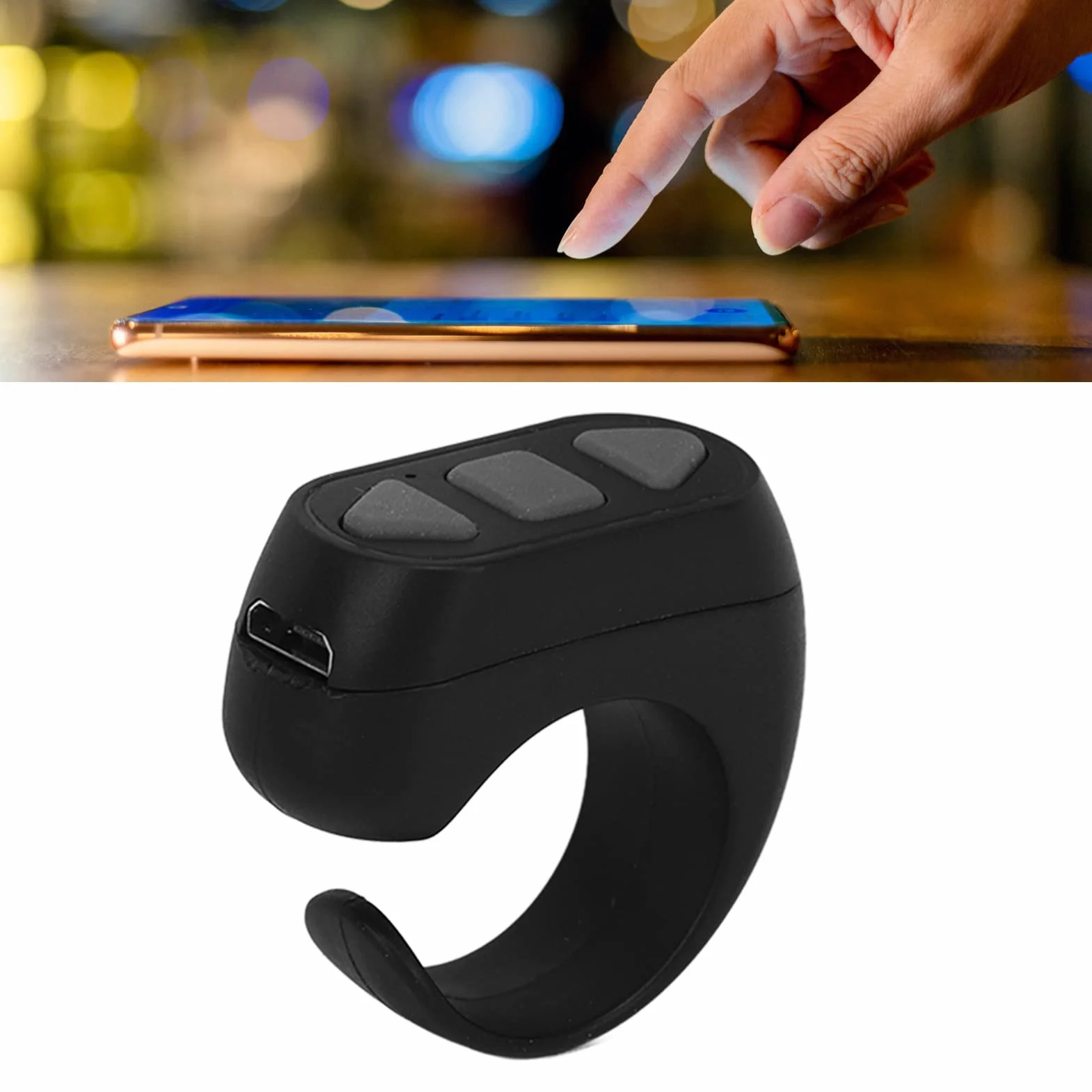 Fingertip Page Turner für, Bluetooth Control Page Turner mit Multisystem-Unterstützung, Wireless Ring Camera Shutter Control für Smartphones Tablets (Schwarz)