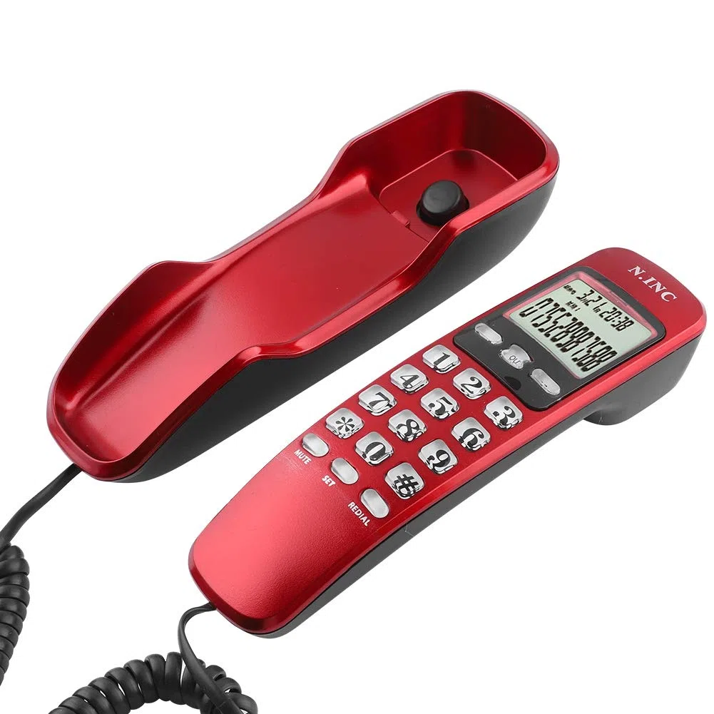 ASHATA Wandtelefon Schnurtelefon, LCD Schnurgebundenes Telefon FSK/DTMF Dual Anrufer ID Kompakttelefon,Multifunktion Schnurgebundenes Analog Telefon für Hause Büro usw.(Rot)
