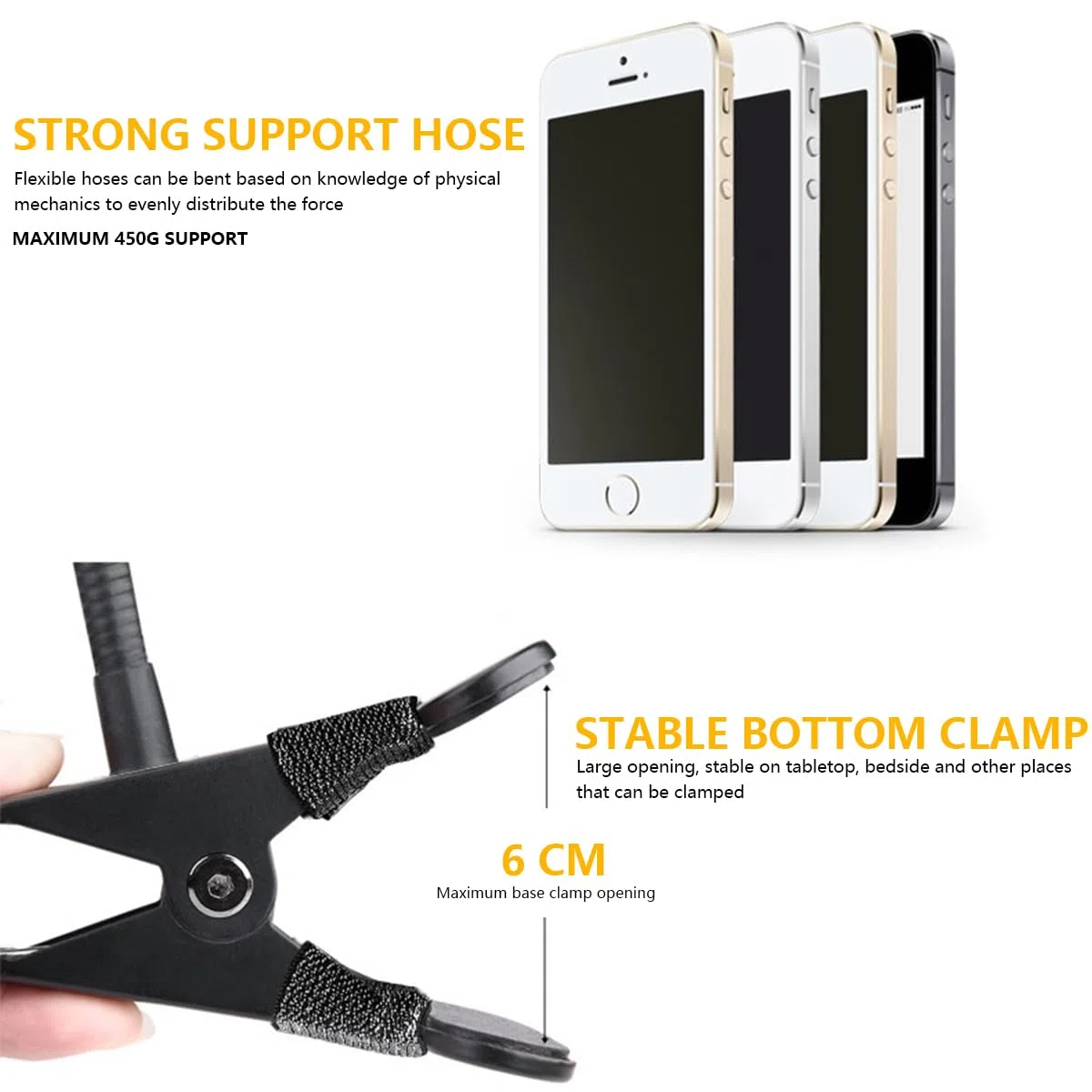 Universal Flexible Handy-Halter, Handy Halterung Für Bett Auto, Schwanenhals Handy Halterung Flexible, Telefonhalter Schwanenhals, Schwanenhals Handy Halter Flexible Lang Arm(Weiß)